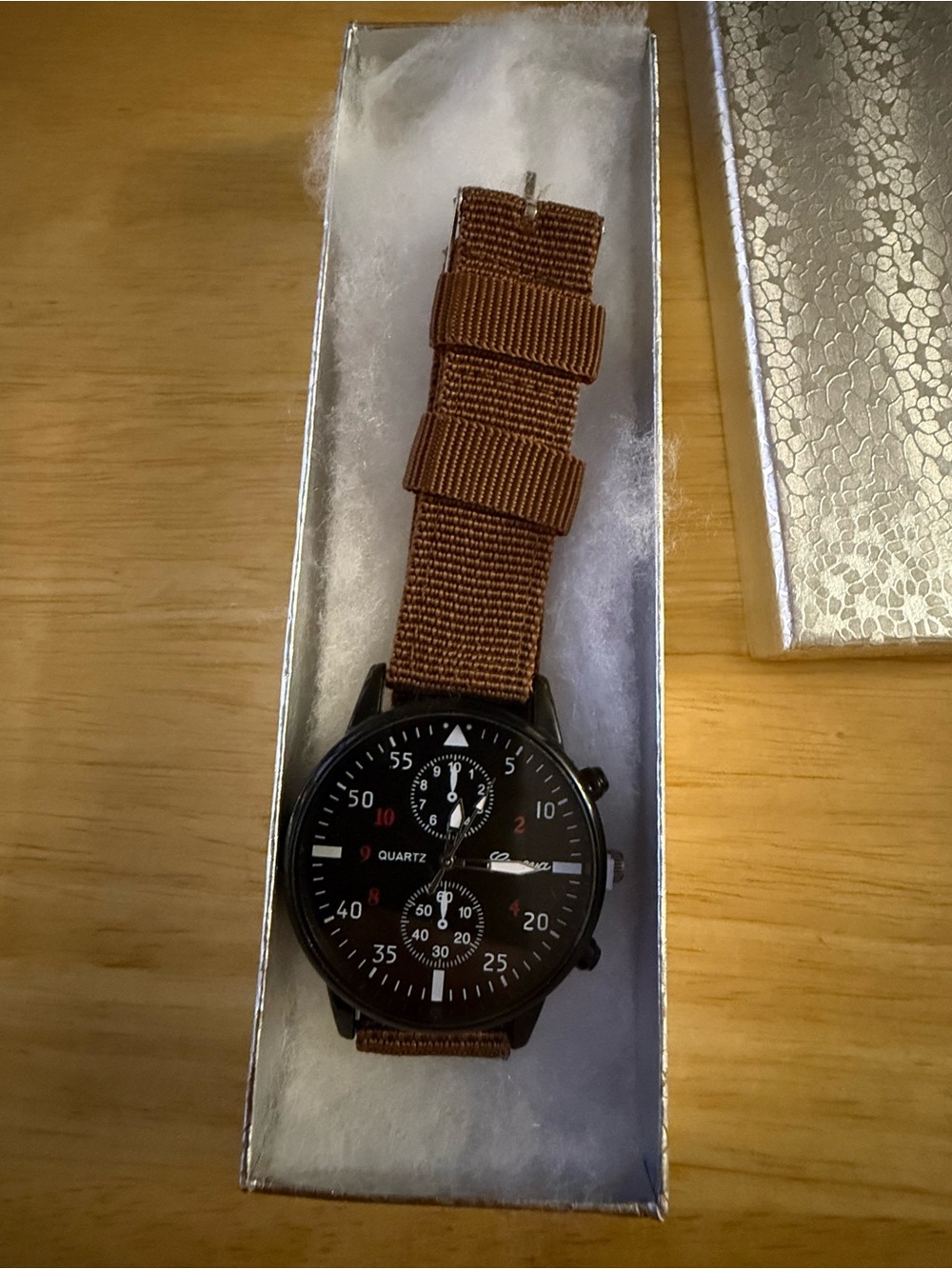 Men's Brown Nylon Strap Field Watch with Black Dial